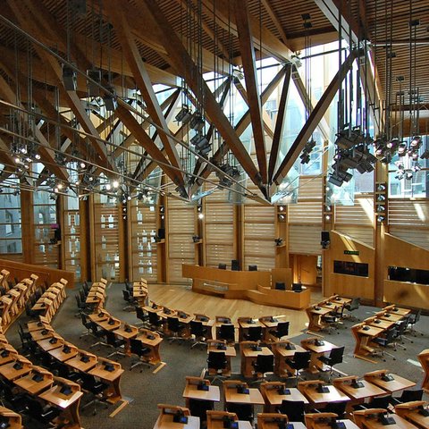 Inside of Holyrood's main debating chamber