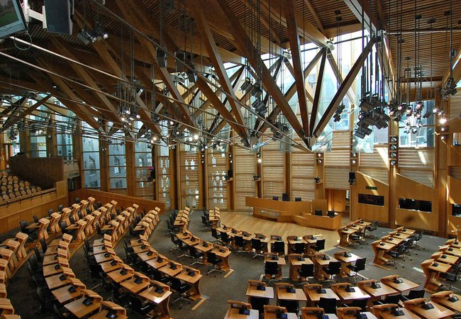 Inside of Holyrood's main debating chamber