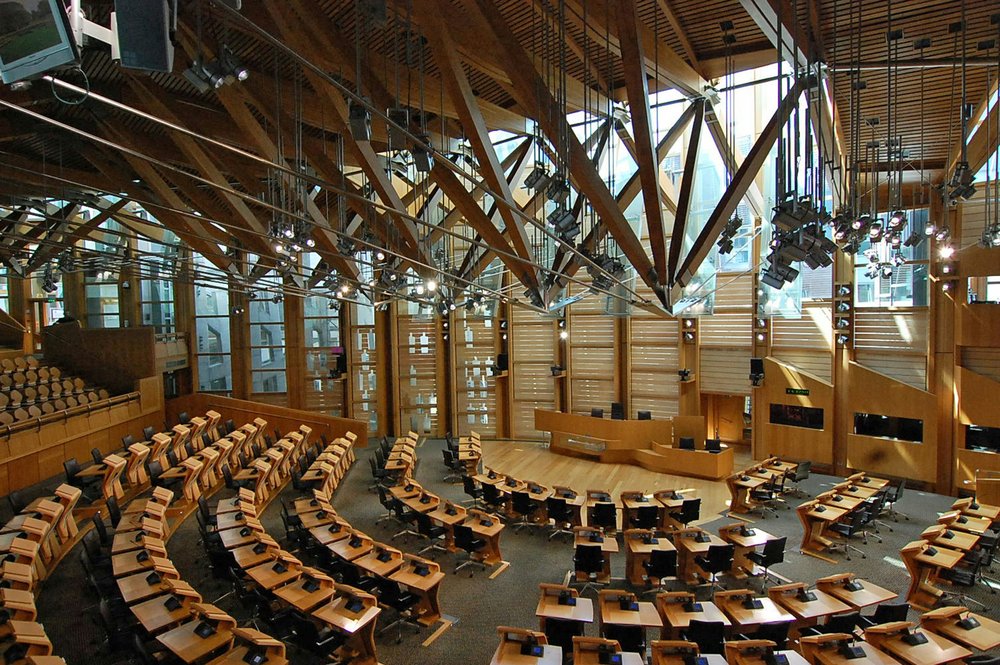 Inside of Holyrood's main debating chamber