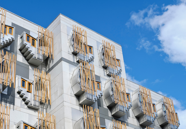 Scottish Parliament building with blue sky