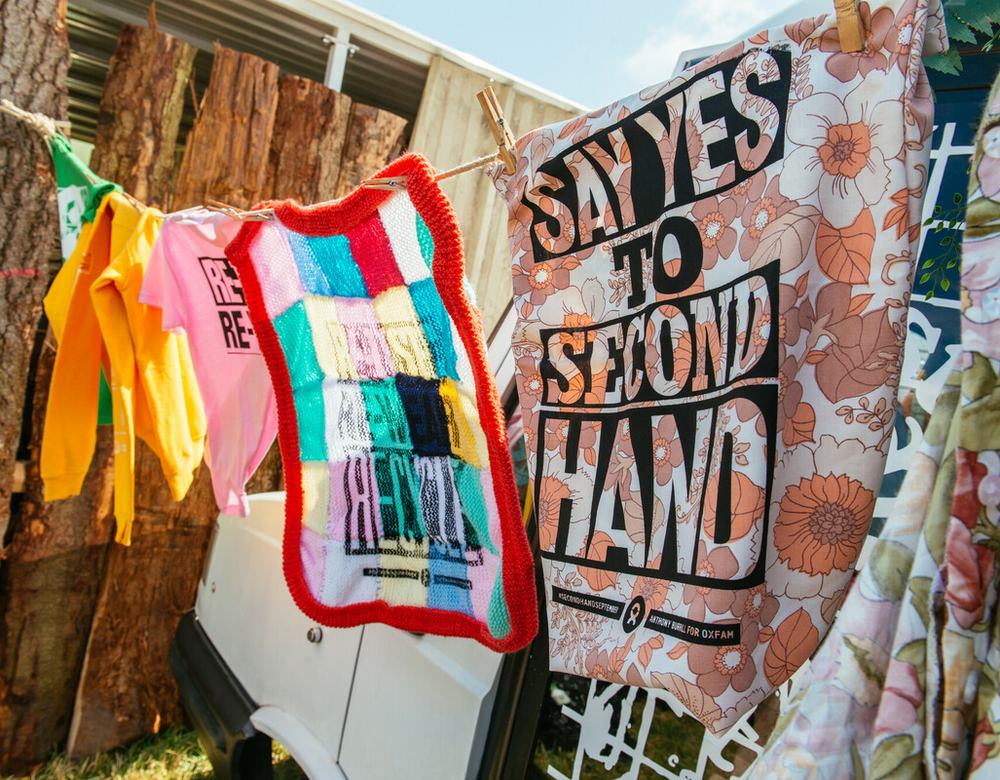 Oxfam's 'Secondhand September' washing line at Glastonbury Festival 2019. Photo: Sam Baggette/Oxfam