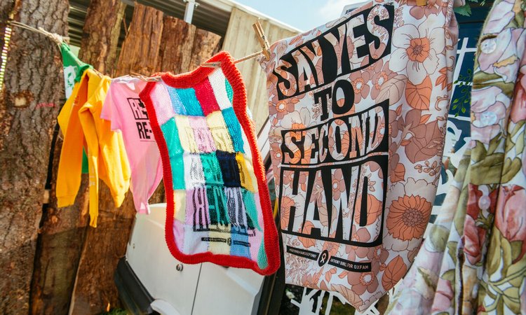 Oxfam's 'Secondhand September' washing line at Glastonbury Festival 2019. Photo: Sam Baggette/Oxfam