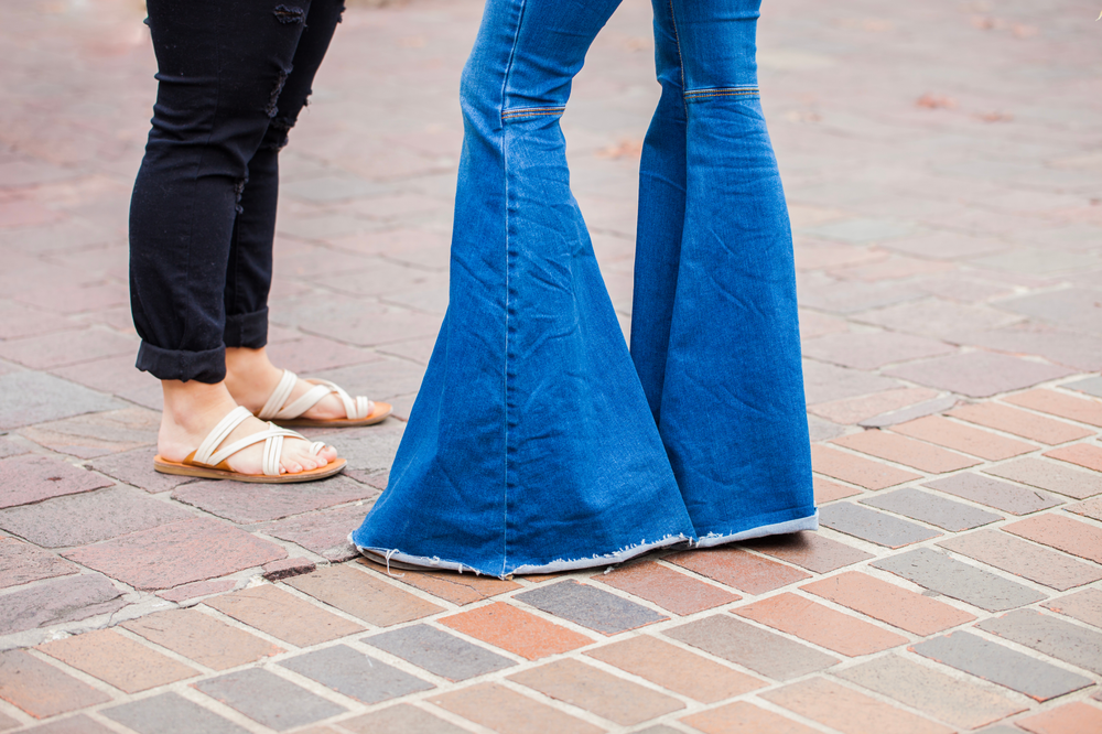 Bellbottom blue jeans - super big flare.