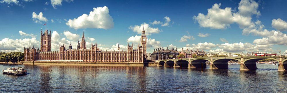 The Houses of Parliament in Westminster, London overlooking the river.