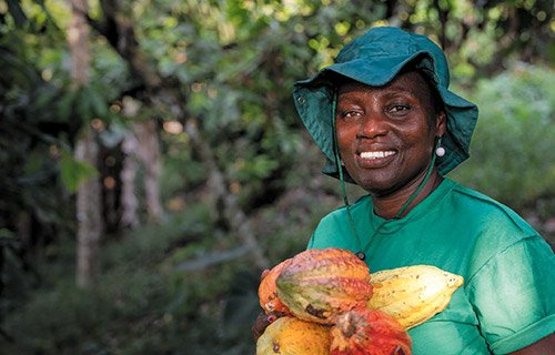 Leticia, founder of the first women-only cocoa collective in Ghana, is working with Oxfam at cocoa conferences to lobby for fairer prices for farmers.