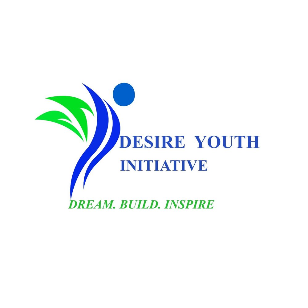 Deisre Youth Initiative logo in blue and green, with caption: dream, build, inspire. Ilustration of a person with wings.