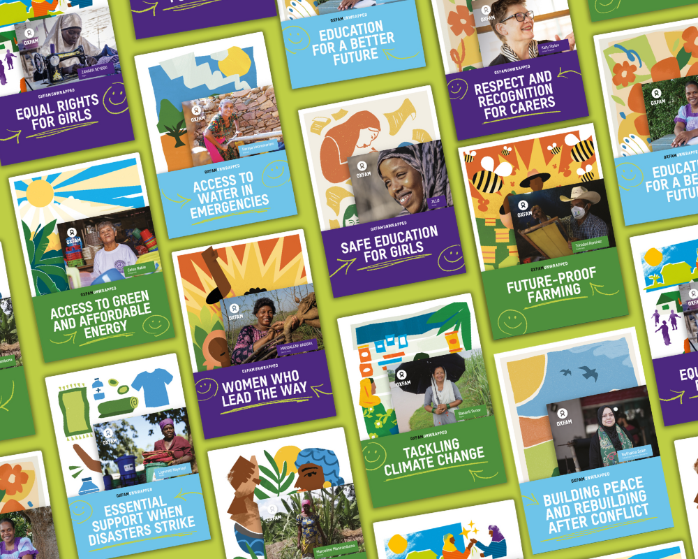 A montage of Oxfam Unwrapped gifts