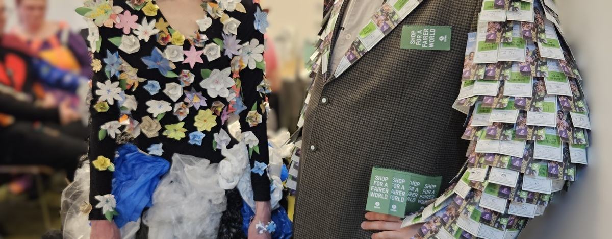 eye-catching outfits created by Chris for this year's Argyll & Bute Volunteer of the Year Awards and worn by Oxfam volunteers Paul Barnard and Jade-Heather Griffiths.