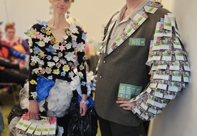 eye-catching outfits created by Chris for this year's Argyll & Bute Volunteer of the Year Awards and worn by Oxfam volunteers Paul Barnard and Jade-Heather Griffiths.