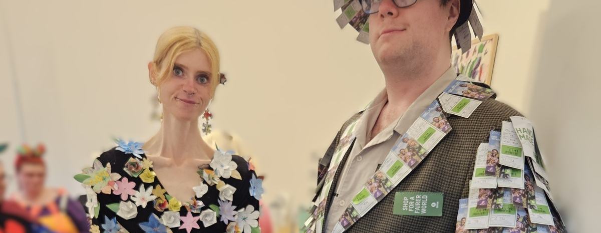 eye-catching outfits created by Chris for this year's Argyll & Bute Volunteer of the Year Awards and worn by Oxfam volunteers Paul Barnard and Jade-Heather Griffiths.