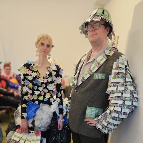 eye-catching outfits created by Chris for this year's Argyll & Bute Volunteer of the Year Awards and worn by Oxfam volunteers Paul Barnard and Jade-Heather Griffiths.