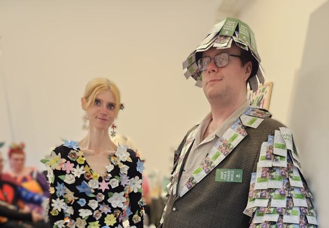 eye-catching outfits created by Chris for this year's Argyll & Bute Volunteer of the Year Awards and worn by Oxfam volunteers Paul Barnard and Jade-Heather Griffiths.