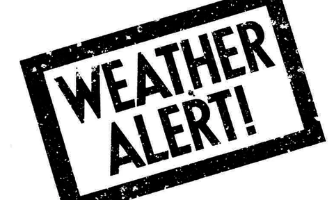 Text with a rubber stam effect that says 'weather alert'