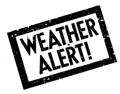 Text with a rubber stam effect that says 'weather alert'