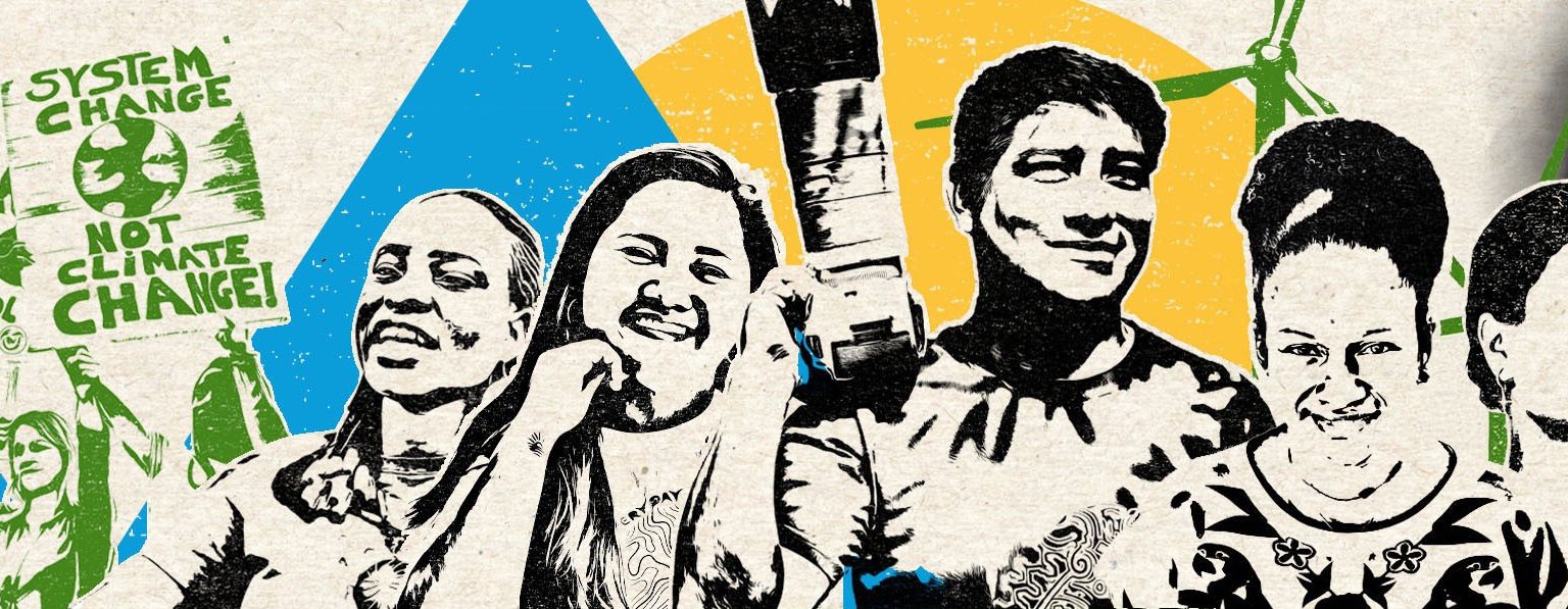 A collage featuring climate activists from around the world