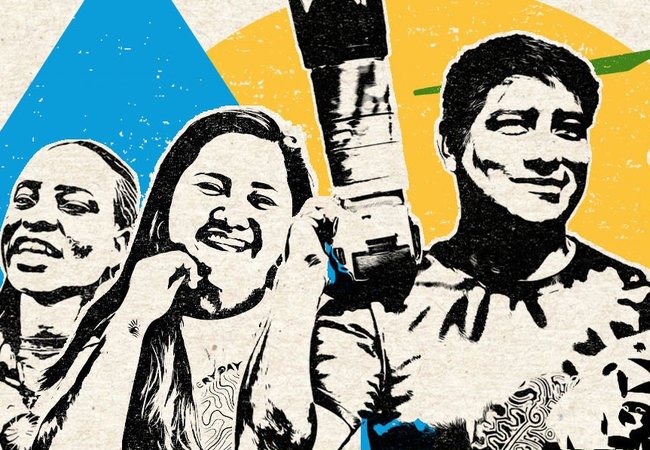 A collage featuring climate activists from around the world