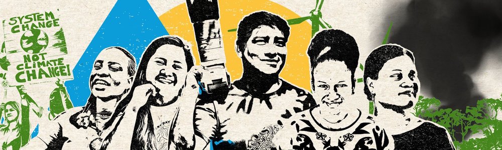 A collage featuring climate activists from around the world